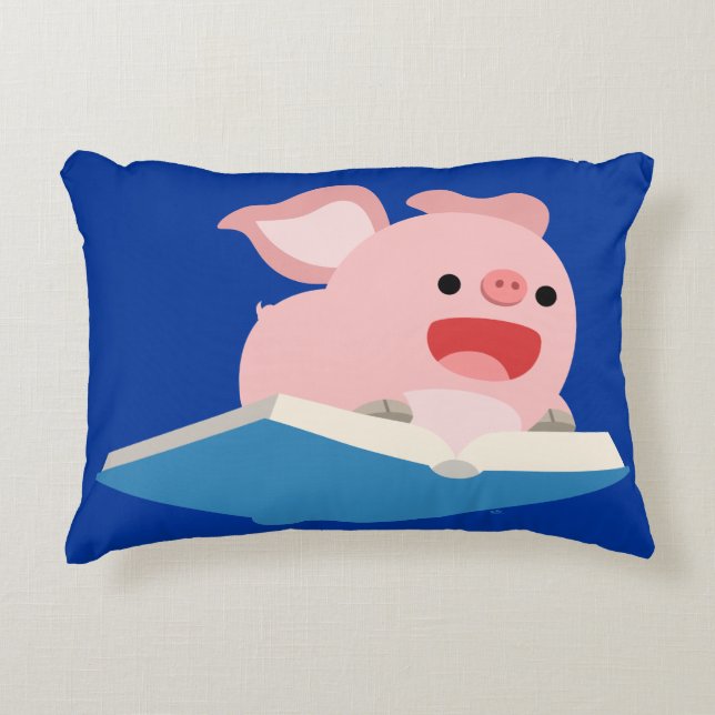 Flying Book and Cartoon Pig Accent Pillow Dekokissen (Vorderseite)