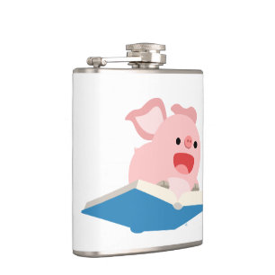 Flying Book and Cartoon Pig Hiask Flask Flachmann