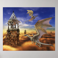 Flying Bronze Dragon Fantasy Sky