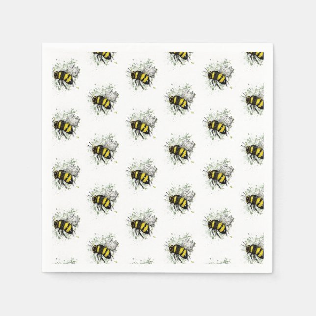 Flying Bumble BEE, Freehand Digital Drawing Insect Serviette (Vorderseite)