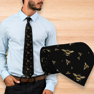 Flying Bumblebees Pattern Black Krawatte