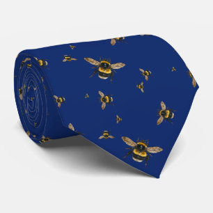 Flying Bumblebees Pattern Navy Blue Krawatte