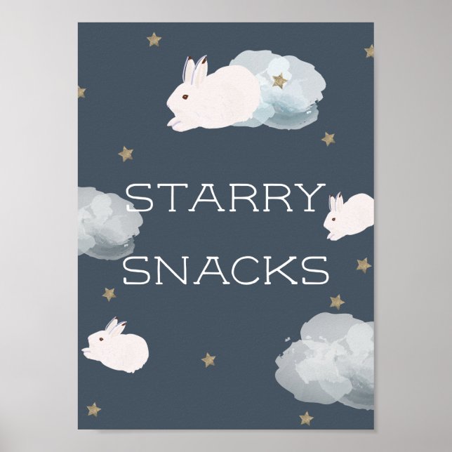 Flying Bunny Baby Dusche Starry Snacks Schild (Vorne)