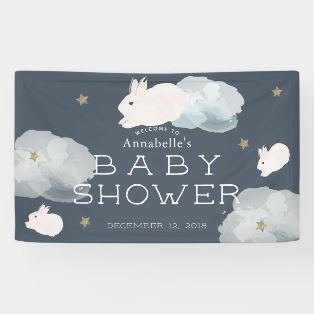 Flying Bunny Stars Wolken Baby Shower Banner (Horizontal)