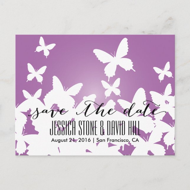 Flying Butterflies Garden Wedding Save the Date Ankündigungspostkarte (Vorderseite)