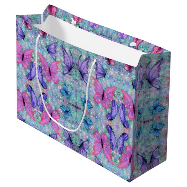 Flying Butterflies-Geschenktasche Große Geschenktüte (Vorderseite Schrägansicht)