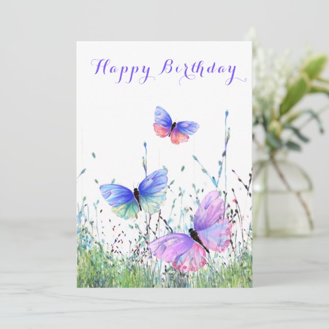 Flying Butterflies Happy Birthday Card (Stehend Vorderseite)