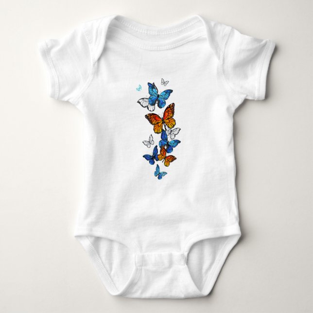 Flying Butterflies Morpho und Monarch Baby Strampler (Vorderseite)