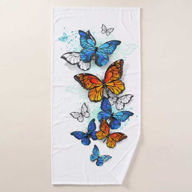 Flying Butterflies Morpho und Monarch Badehandtuch (Badehandtuch)