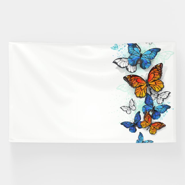 Flying Butterflies Morpho und Monarch Banner (Horizontal)