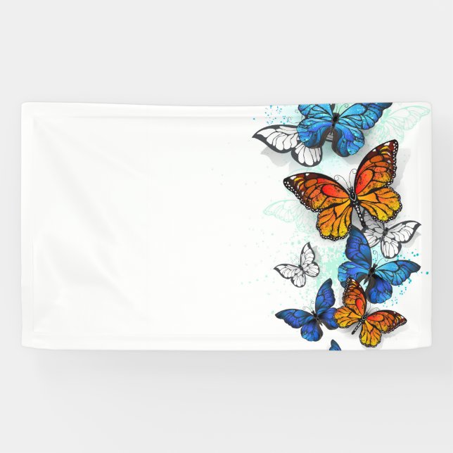 Flying Butterflies Morpho und Monarch Banner (Horizontal)