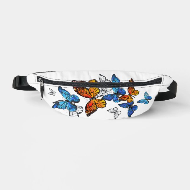 Flying Butterflies Morpho und Monarch Bauchtasche (Vorderseite)