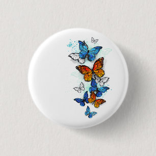Flying Butterflies Morpho und Monarch Button
