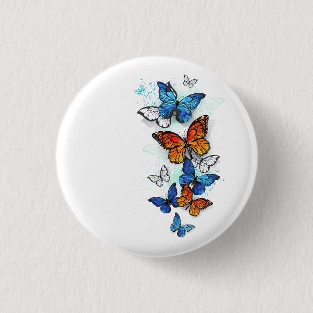 Flying Butterflies Morpho und Monarch Button (Vorderseite)