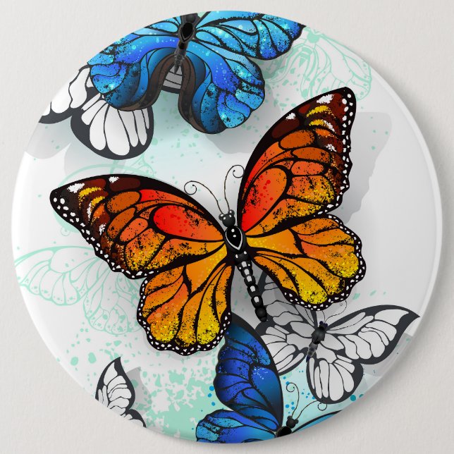 Flying Butterflies Morpho und Monarch Button (Vorderseite)