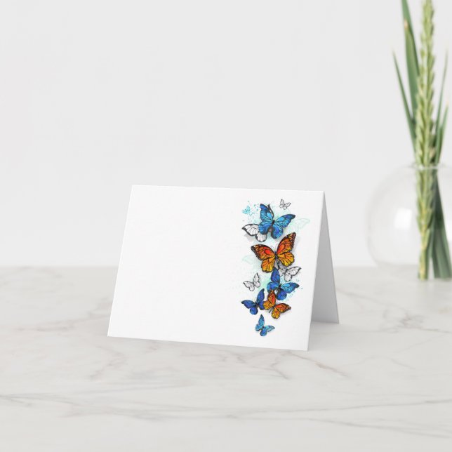 Flying Butterflies Morpho und Monarch Dankeskarte (Vorderseite)