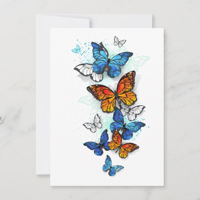 Flying Butterflies Morpho und Monarch Dankeskarte (Vorderseite)
