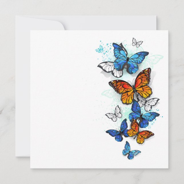 Flying Butterflies Morpho und Monarch Einladung (Vorderseite)