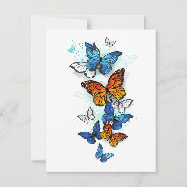 Flying Butterflies Morpho und Monarch Einladung (Vorderseite)