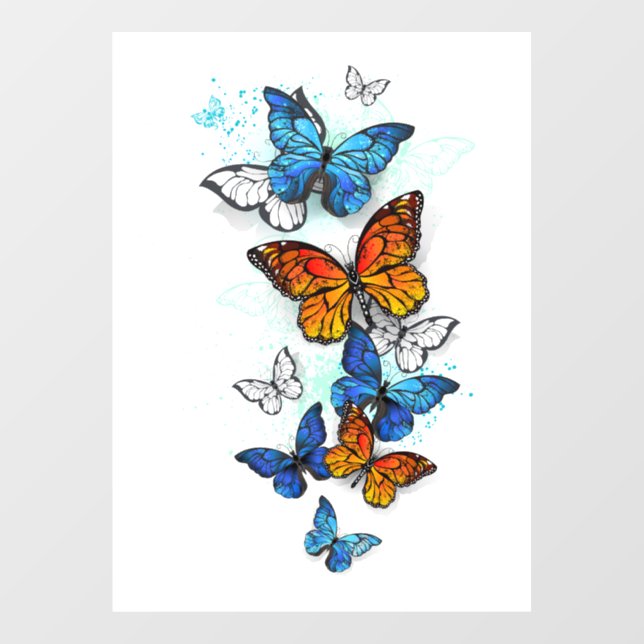 Flying Butterflies Morpho und Monarch Fensteraufkleber (Blatt)