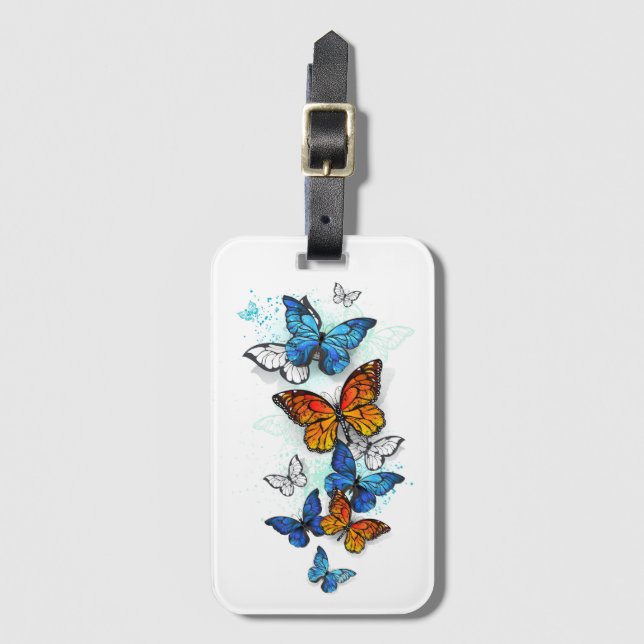 Flying Butterflies Morpho und Monarch Gepäckanhänger (Vorderseite Vertikal)