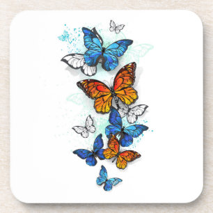 Flying Butterflies Morpho und Monarch Getränkeuntersetzer