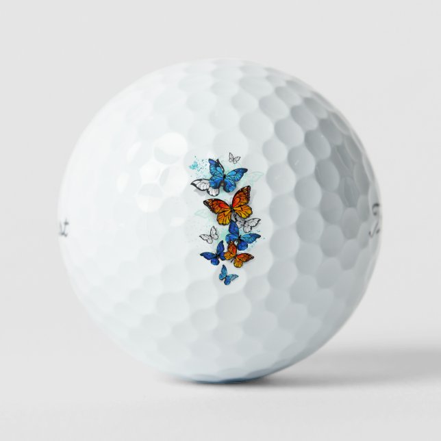 Flying Butterflies Morpho und Monarch Golfball (Vorderseite)