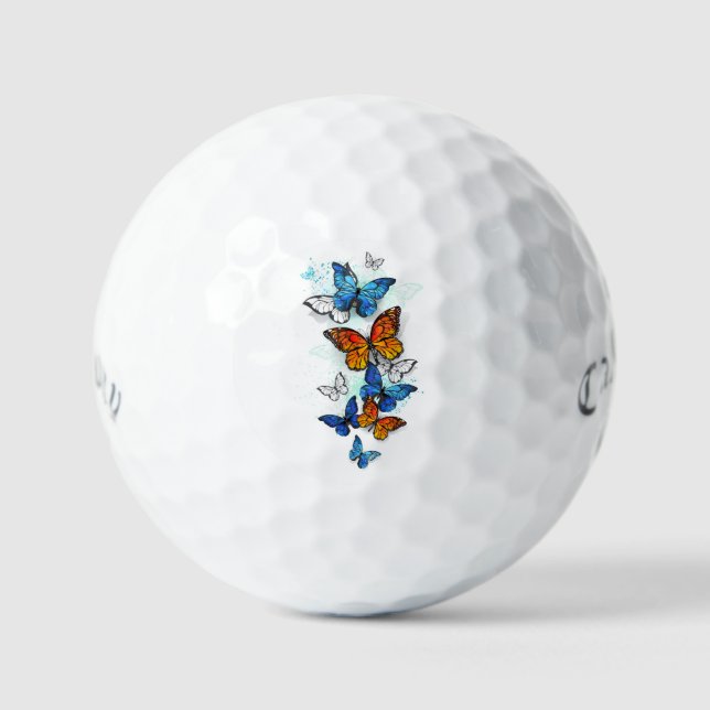 Flying Butterflies Morpho und Monarch Golfball (Vorderseite)