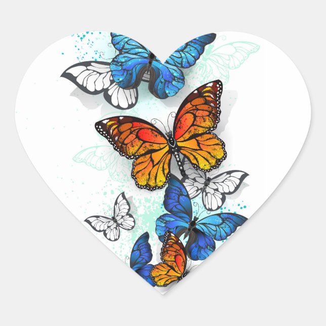 Flying Butterflies Morpho und Monarch Herz-Aufkleber (Vorderseite)