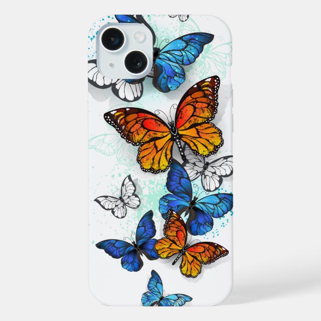 Flying Butterflies Morpho und Monarch iPhone Hülle (Rückseite)