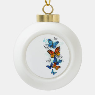 Flying Butterflies Morpho und Monarch Keramik Kugel-Ornament