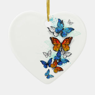 Flying Butterflies Morpho und Monarch Keramik Ornament