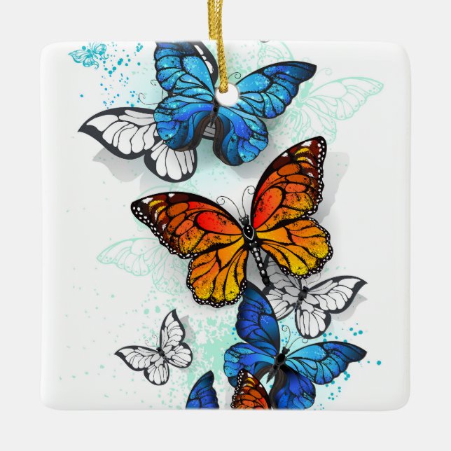 Flying Butterflies Morpho und Monarch Keramikornament (Vorderseite)