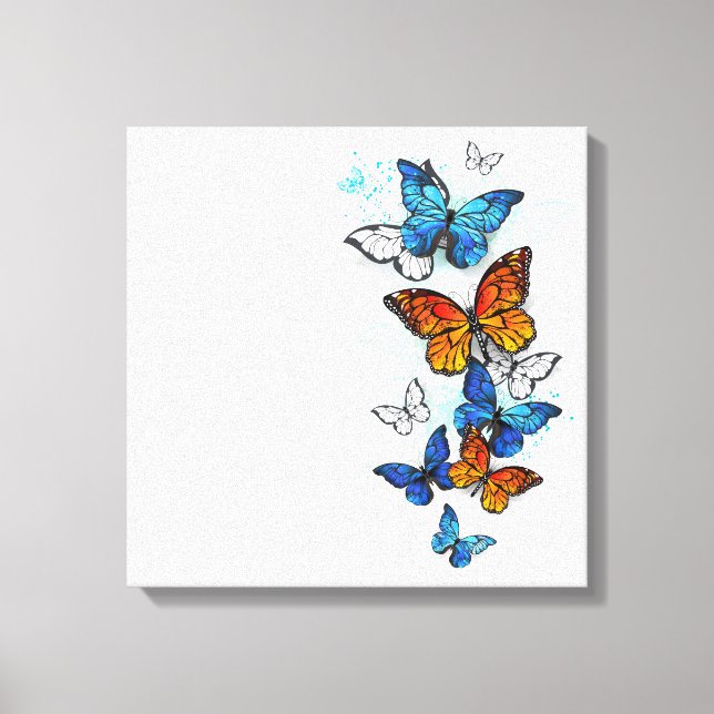 Flying Butterflies Morpho und Monarch Leinwanddruck (Vorderseite)