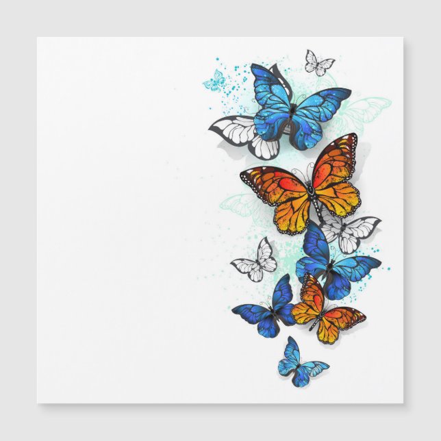 Flying Butterflies Morpho und Monarch Magnetkarte (Vorderseite)