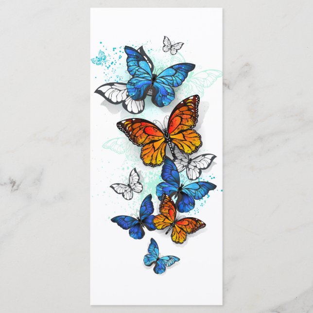 Flying Butterflies Morpho und Monarch Menükarte (Vorderseite)
