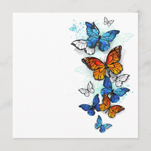 Flying Butterflies Morpho und Monarch Menükarte (Vorderseite)