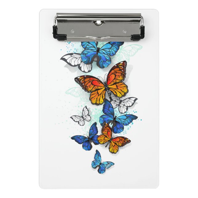 Flying Butterflies Morpho und Monarch Mini Klemmbrett (Vorderseite)