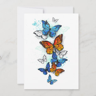 Flying Butterflies Morpho und Monarch Mitteilungskarte