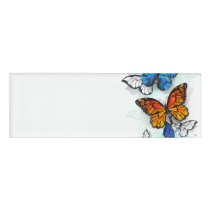 Flying Butterflies Morpho und Monarch Namenschild