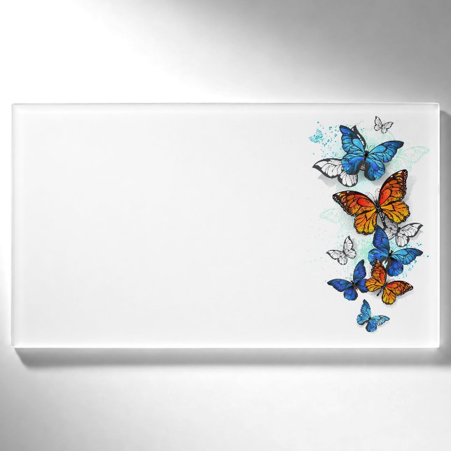Flying Butterflies Morpho und Monarch Namenschild (Vorderseite)