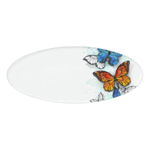 Flying Butterflies Morpho und Monarch Namenschild