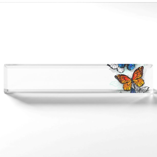 Flying Butterflies Morpho und Monarch Namensplakette (Vorderseite)