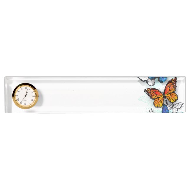 Flying Butterflies Morpho und Monarch Namensplakette (Vorderseite)