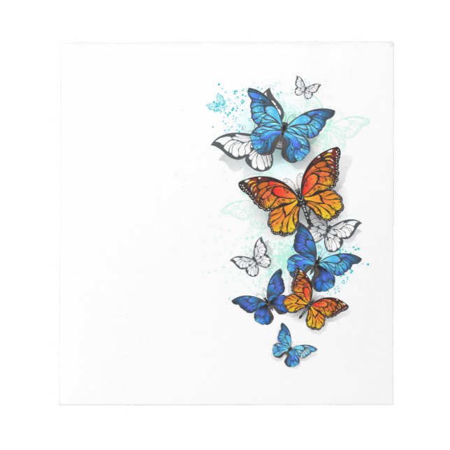Flying Butterflies Morpho und Monarch Notizblock (Vorderseite)