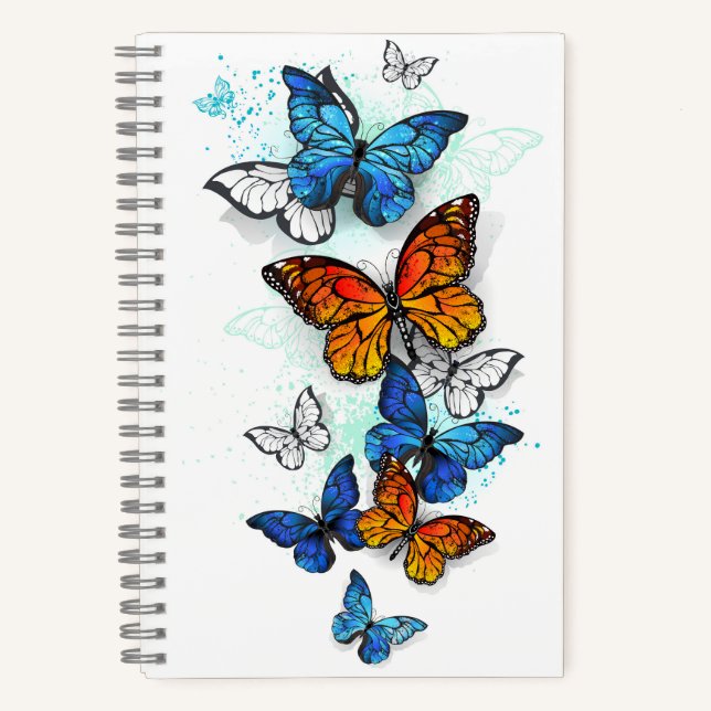 Flying Butterflies Morpho und Monarch Notizbuch (Vorderseite)