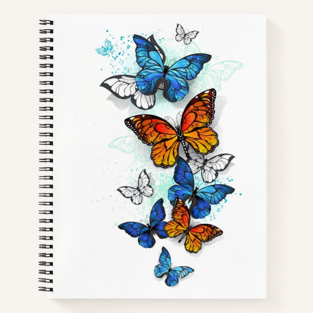 Flying Butterflies Morpho und Monarch Notizbuch (Vorderseite)