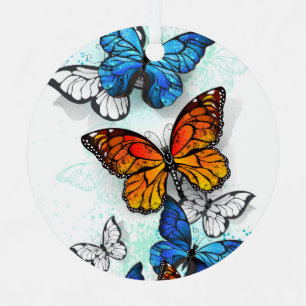Flying Butterflies Morpho und Monarch Ornament Aus Metall