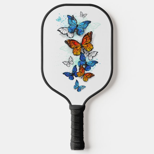 Flying Butterflies Morpho und Monarch Pickleball Schläger (Vorderseite)