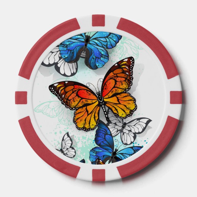 Flying Butterflies Morpho und Monarch Pokerchips (Vorderseite)